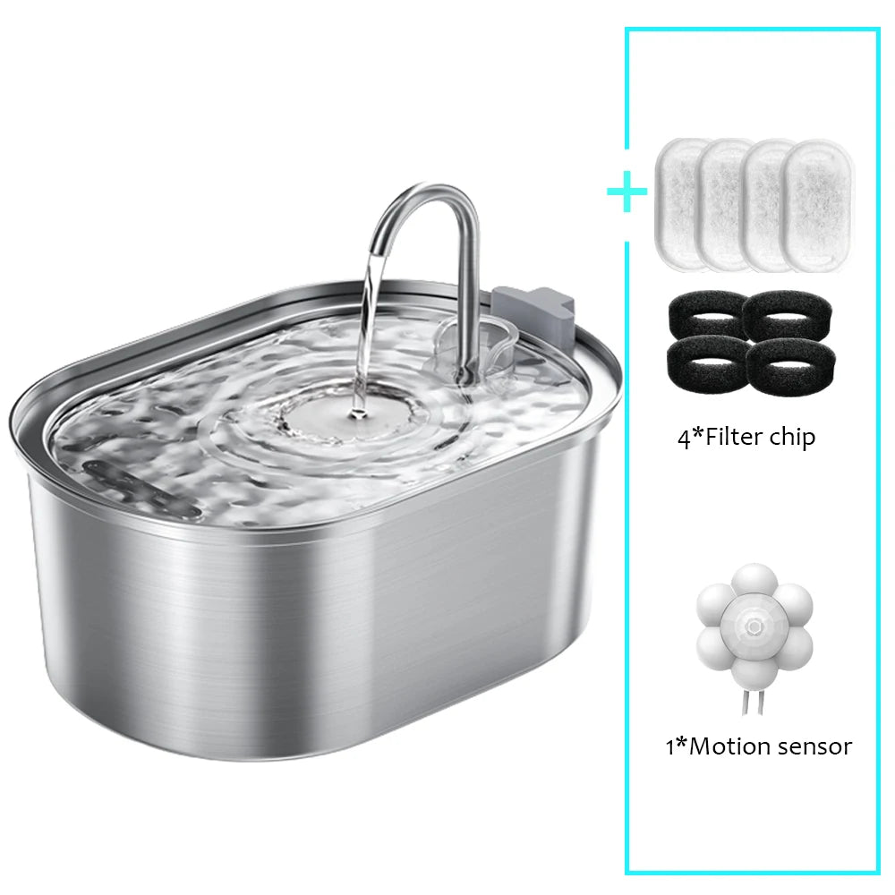 Fonte de Água Inteligente 3.2L - Aço Inox, Filtração Dupla, Silenciosa, Gatos/Cães