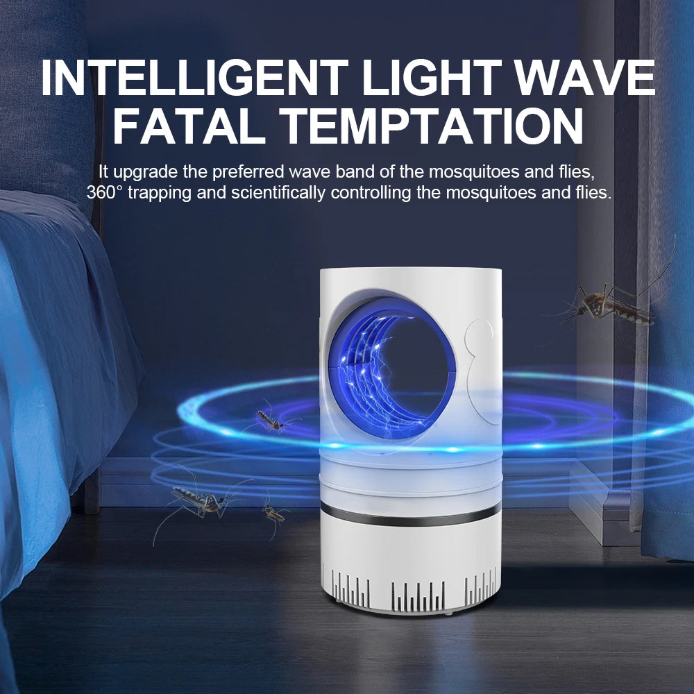Armadilha para Mosquitos Elétrica LED – Candeeiro Mata-Insetos USB com Luz Ultravioleta 368nm, Sucção Forte por Vórtice, Silencioso