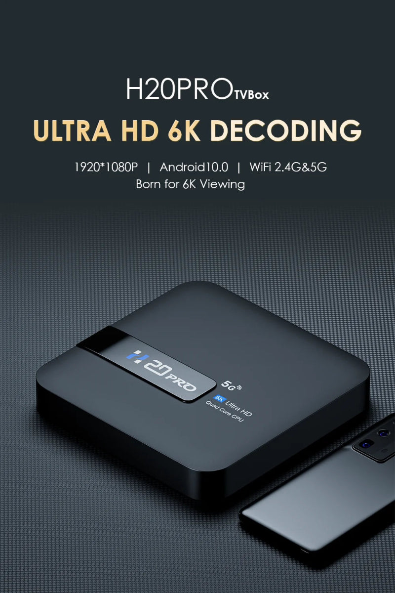H20PRO Smart TV Box Android 10 WiFi6 - 6K/4K/3D, 2GB RAM, 16GB ROM, Dual WiFi