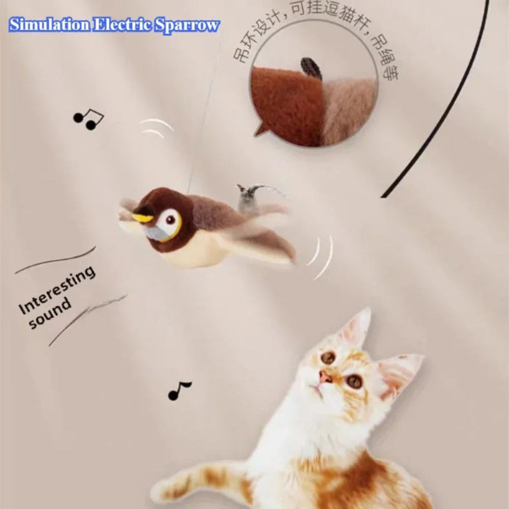 Brinquedo Interativo Gato Pássaro Elétrico - Catnip, Som, Pelúcia, Recarregável USB