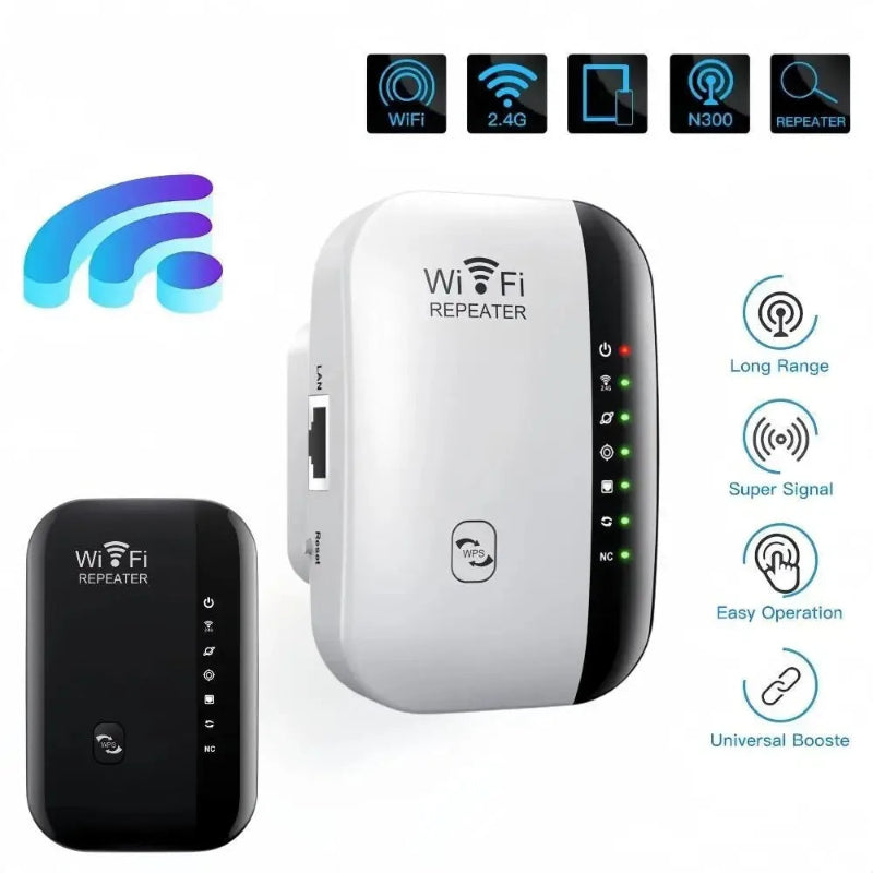 Repetidor Wi-Fi 300Mbps para casa e escritório  - Amplificador Sinal, Extensor Alcance, 2.4GHz