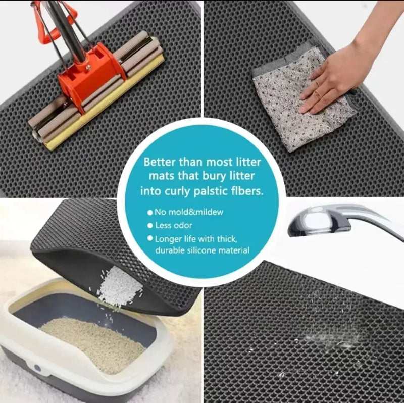 Tapete Areia Gato Dupla Camada - Antiderrapante, Impermeável, Fácil Limpeza, Grande