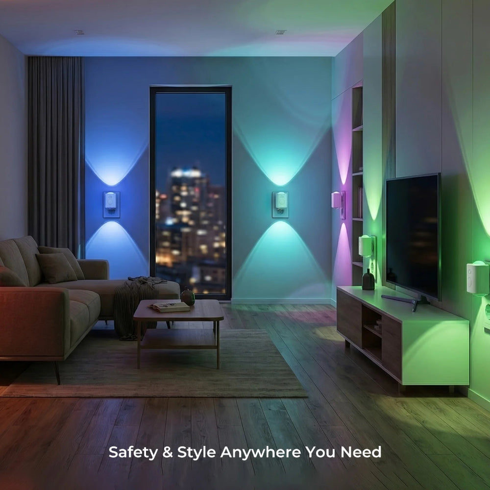 Lâmpada de Parede LED com Sensor Automático – Luz de Presença RGB 7 Cores para Corredores e Quartos