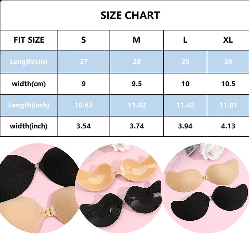 2 Pares Adesivos de Silicone Push Up Invisível - Sutiã Nude Autoadesivo, Levanta Seios, Sem Alças, Casamento/Festa