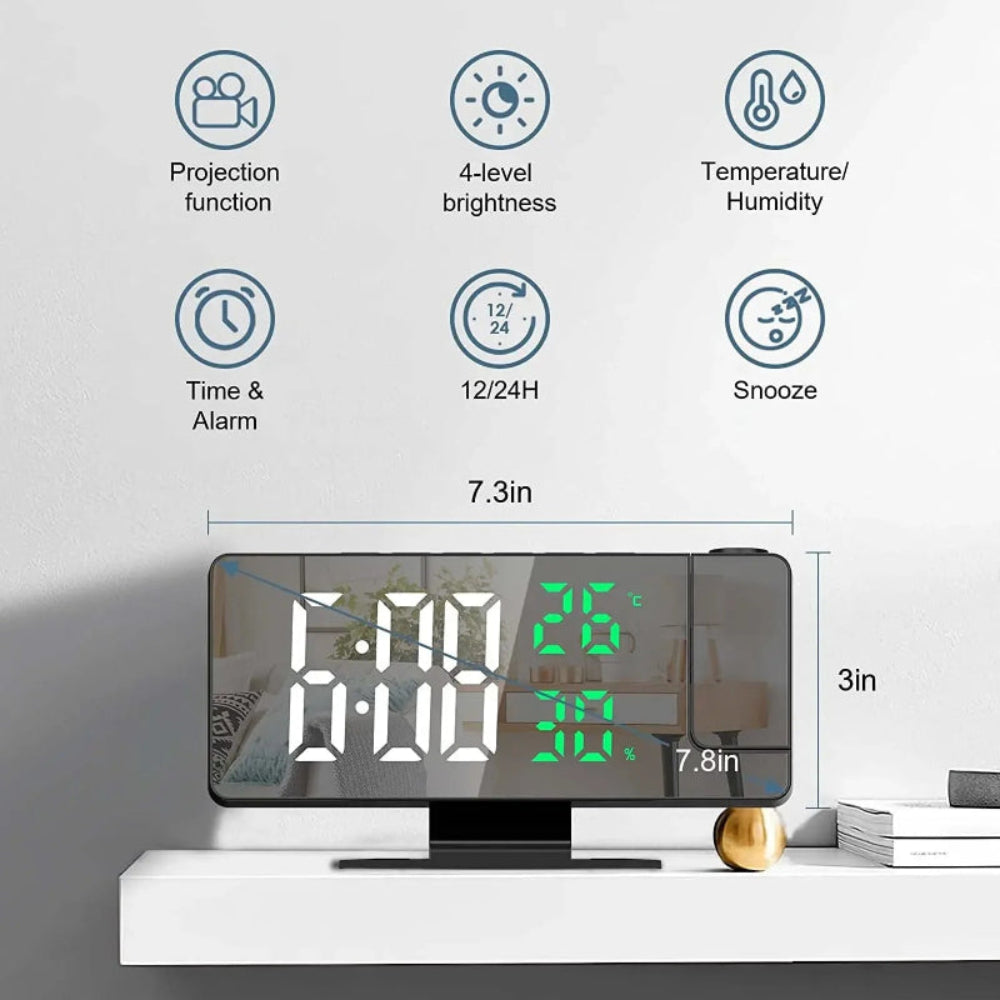 Despertador Digital LED com Projeção - Teto/Parede, Temperatura, Soneca, Visor Grande