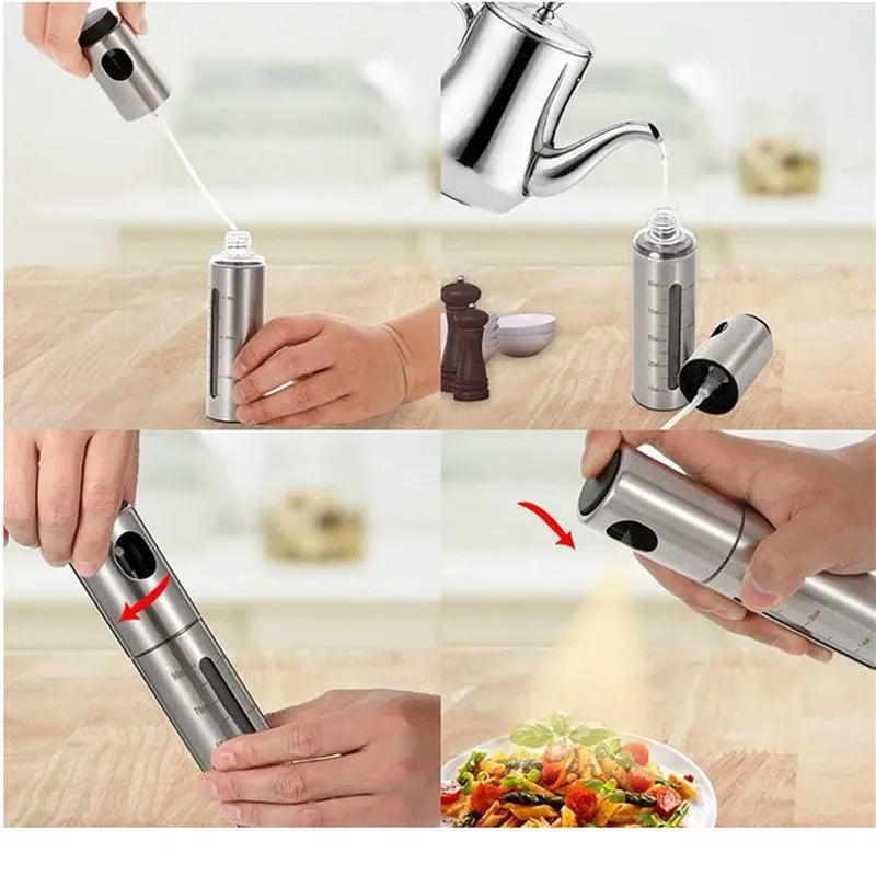 Frasco Spray Azeite Inox 304 com Doseador - Óleo, Vinagre, Temperos, Churrasco, Cozinha Saudável