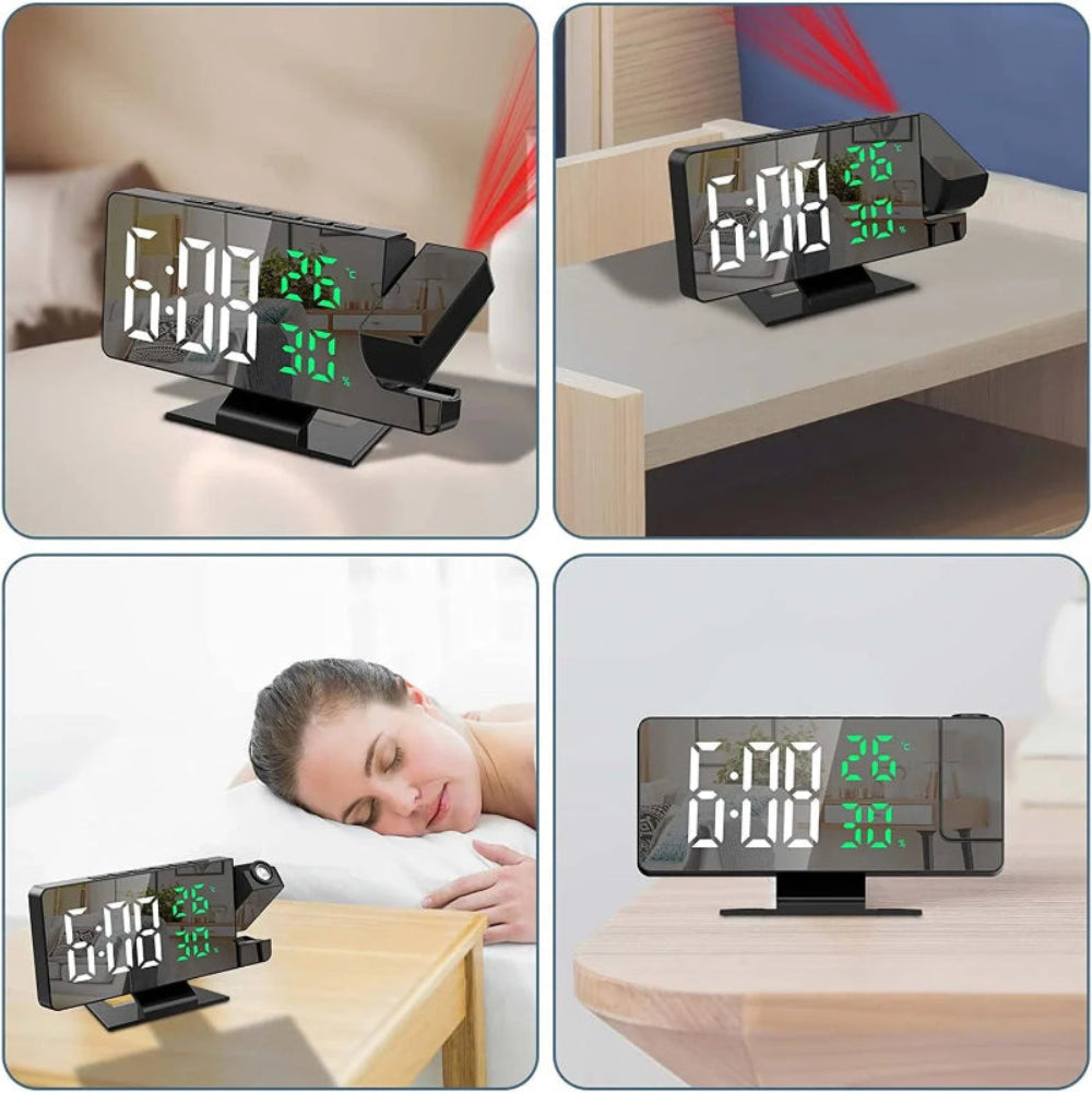 Despertador Digital LED com Projeção - Teto/Parede, Temperatura, Soneca, Visor Grande