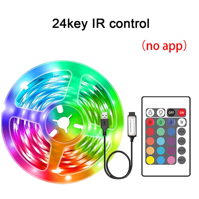 Fita LED RGB 5m-30m - Controlo APP, USB, Flexível, Decoração Quarto/Sala