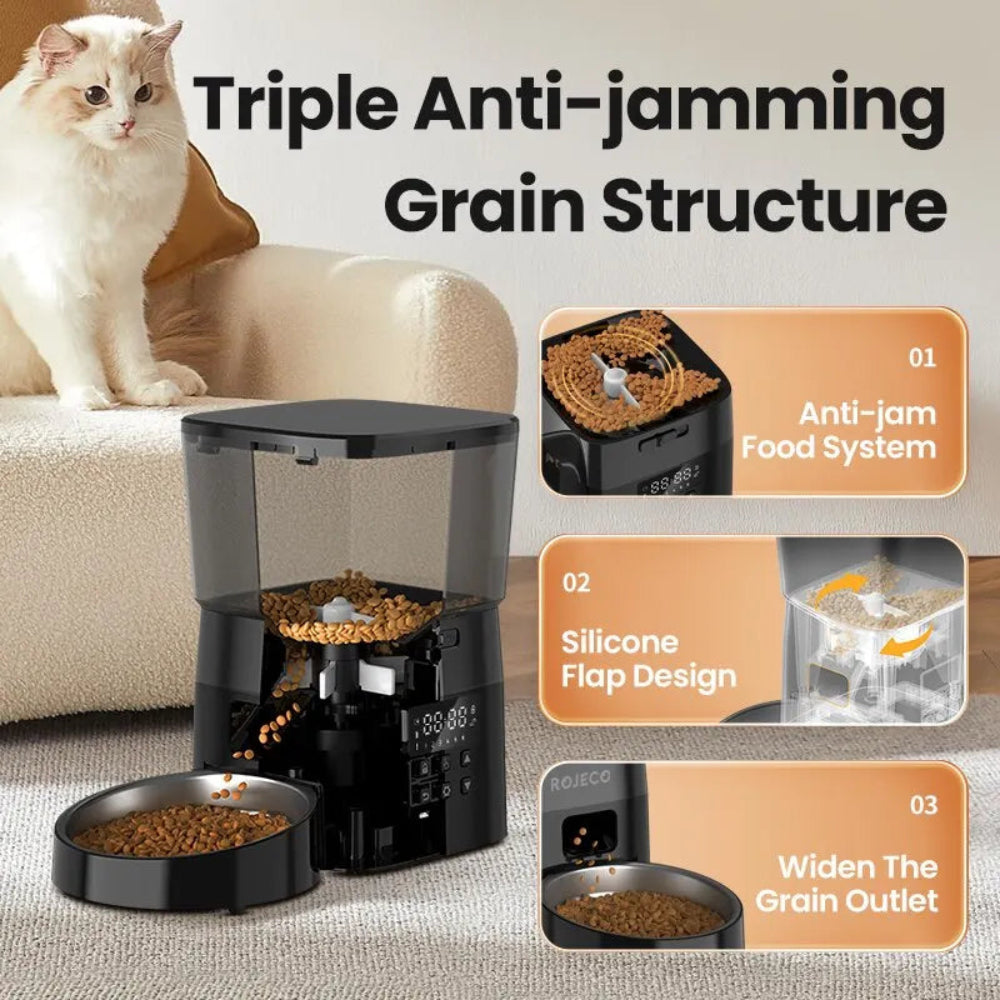 Alimentador Automático ROJECO - Botão, LCD, Programável, Gatos/Cães, 50-200g