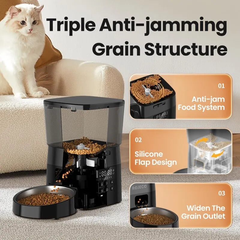 Alimentador Automático ROJECO - Botão, LCD, Programável, Gatos/Cães, 50-200g