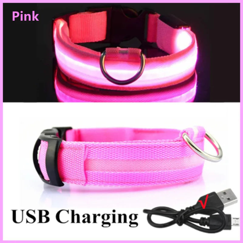 Coleira Luminosa LED Recarregável USB - Ajustável, Segura, Cães/Gatos, Visibilidade Noturna