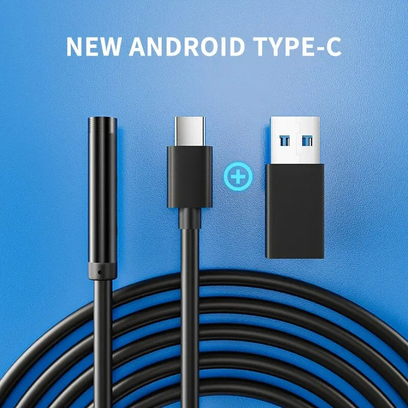 Câmara Endoscópica USB-C/USB 7mm - Inspeção Impermeável 6 LEDs para Android/PC
