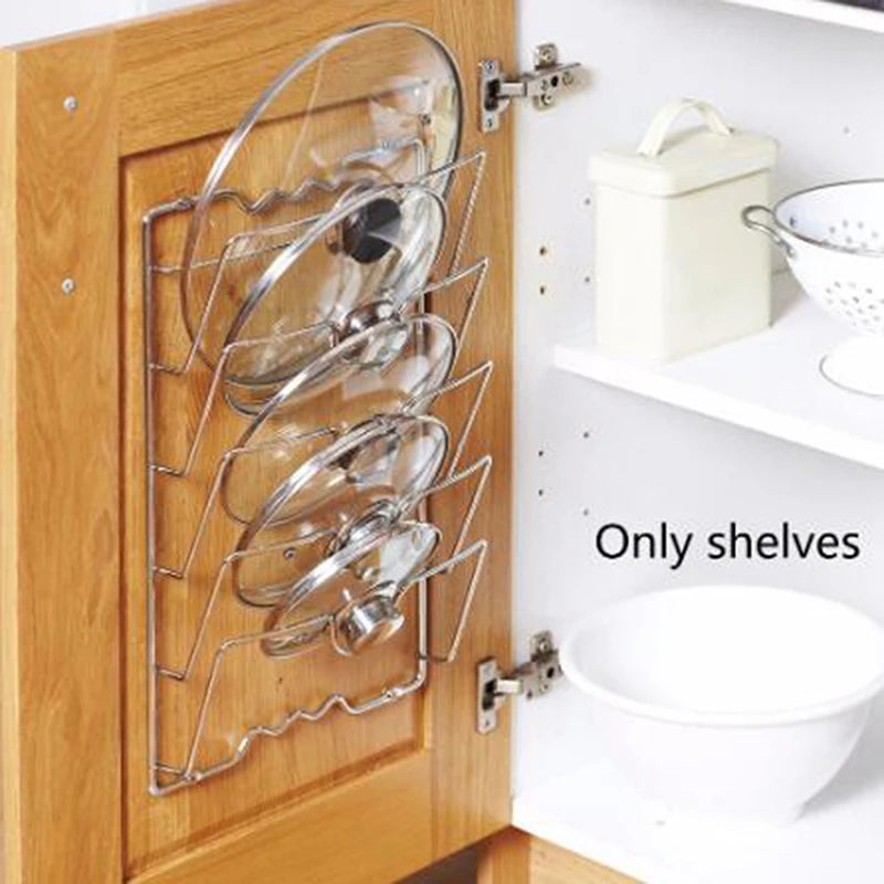 Organizador Tampas Panela Aço Inox - 5 Camadas, Parede/Armário, Cozinha