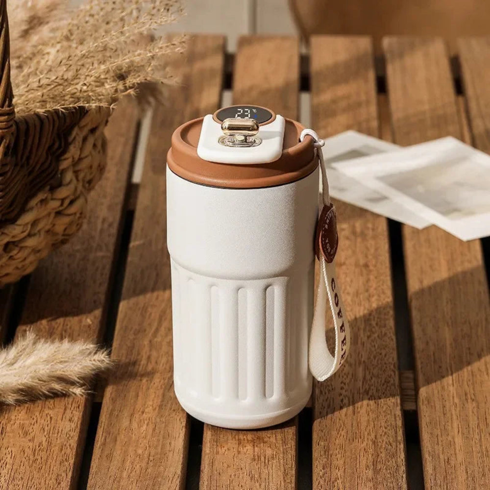 Garrafa Térmica Inteligente LED - Temperatura Digital, Aço Inox 316, 450mL, Café/Água, Portátil