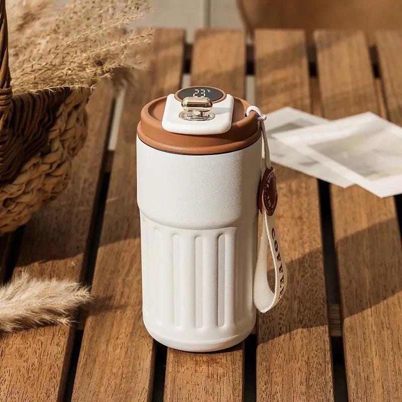 Garrafa Térmica Inteligente LED - Temperatura Digital, Aço Inox 316, 450mL, Café/Água, Portátil
