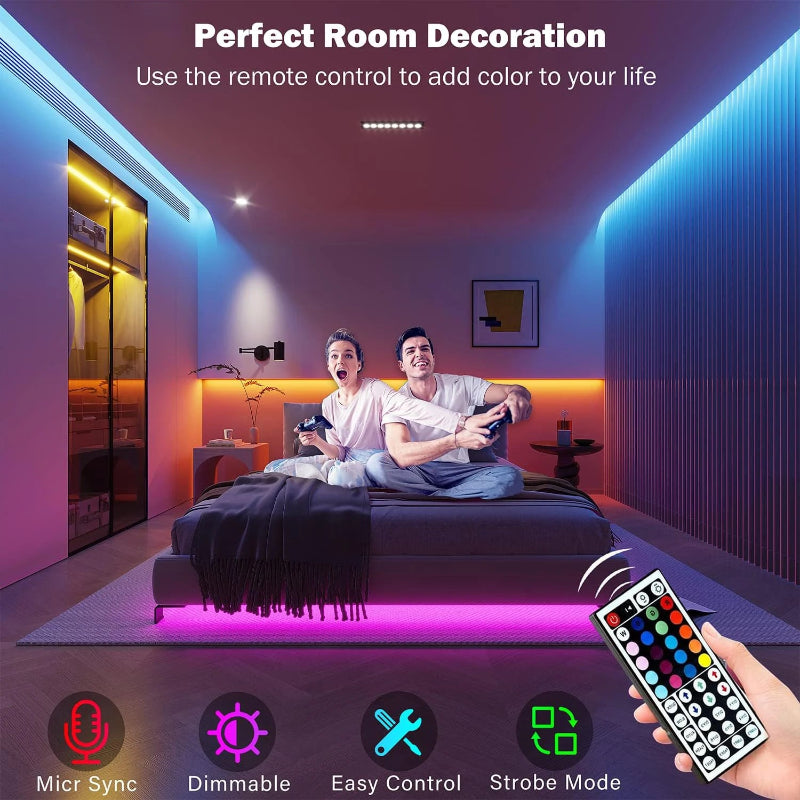 Fita LED RGB 5m-30m - Controlo APP, USB, Flexível, Decoração Quarto/Sala