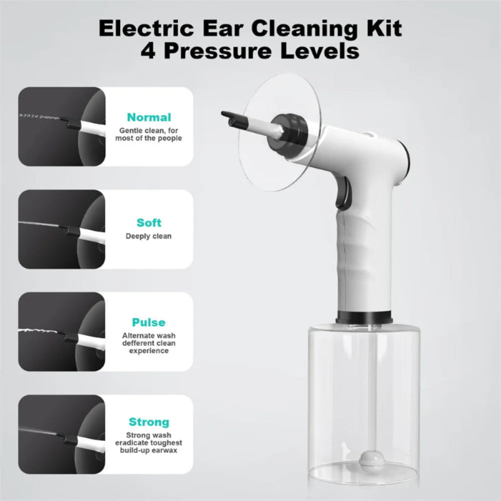 Kit Elétrico Limpeza Ouvidos Spray Suave - Seguro, Eficaz, 4 Pressões, 9 Pontas