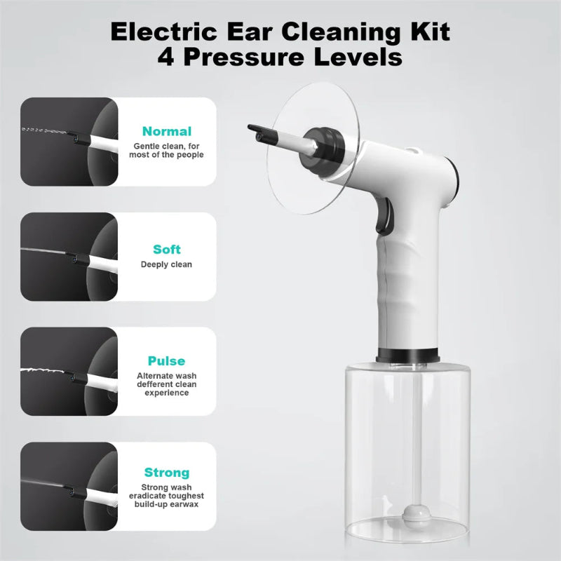 Kit Elétrico Limpeza Ouvidos Spray Suave - Seguro, Eficaz, 4 Pressões, 9 Pontas