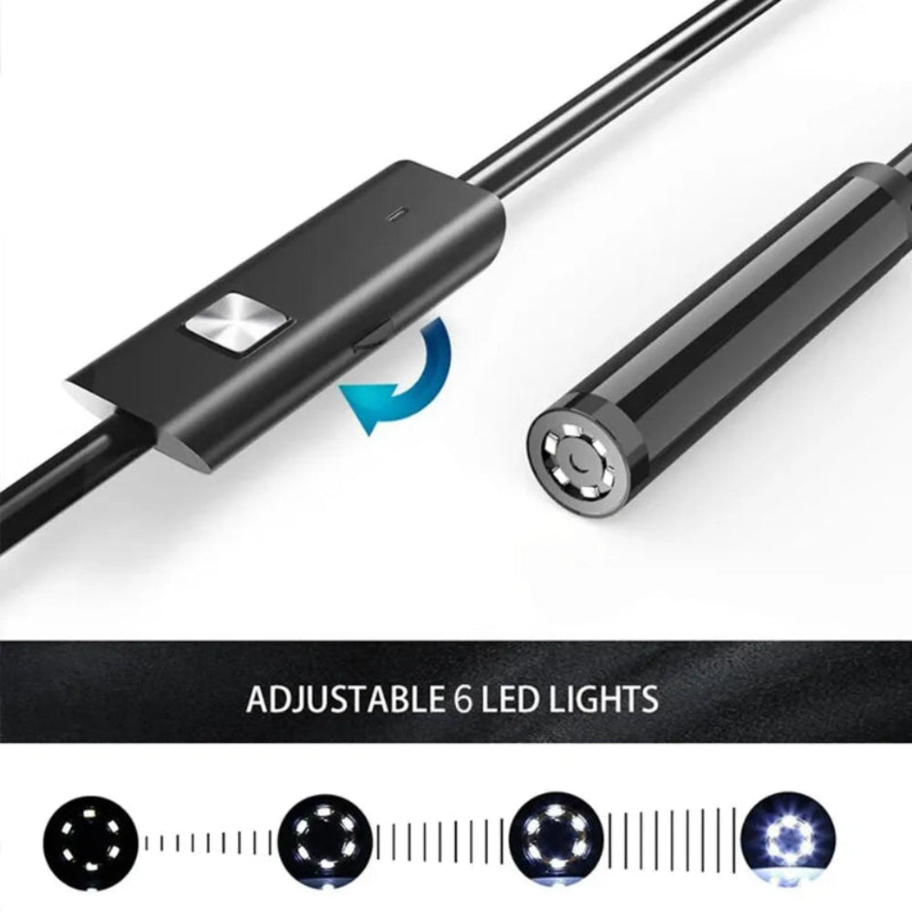 Câmara Endoscópica USB-C/USB 7mm - Inspeção Impermeável 6 LEDs para Android/PC
