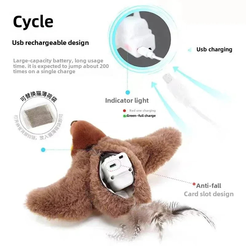 Brinquedo Interativo Gato Pássaro Elétrico - Catnip, Som, Pelúcia, Recarregável USB
