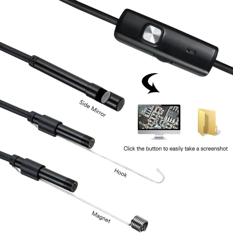 Câmara Endoscópica USB-C/USB 7mm - Inspeção Impermeável 6 LEDs para Android/PC