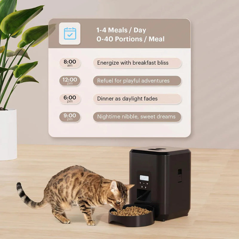 Alimentador Automático Inteligente - Gatos/Cães, Dispensador Quantitativo, Comida Lenta, LCD