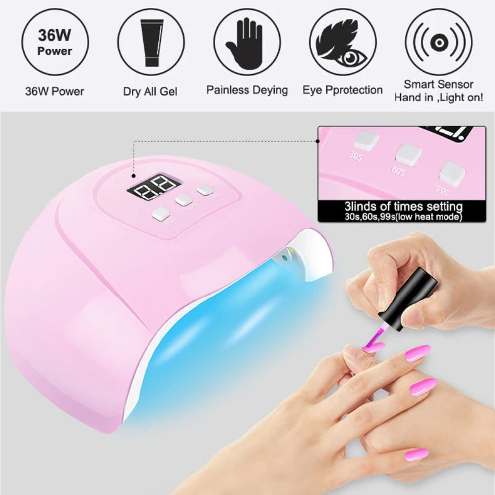 Kit Esmalte Gel Completo - Lâmpada UV 36W, 10 Cores Gel, Polygel, Broca Elétrica