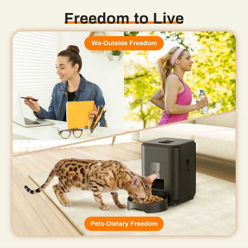 Alimentador Automático Inteligente - Gatos/Cães, Dispensador Quantitativo, Comida Lenta, LCD
