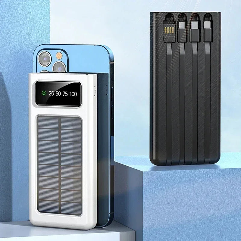 Lenovo Solar Power Bank 200000mAh - 4 Cabos, Carregamento Rápido, USB, Solar, iPhone/Xiaomi/Samsung