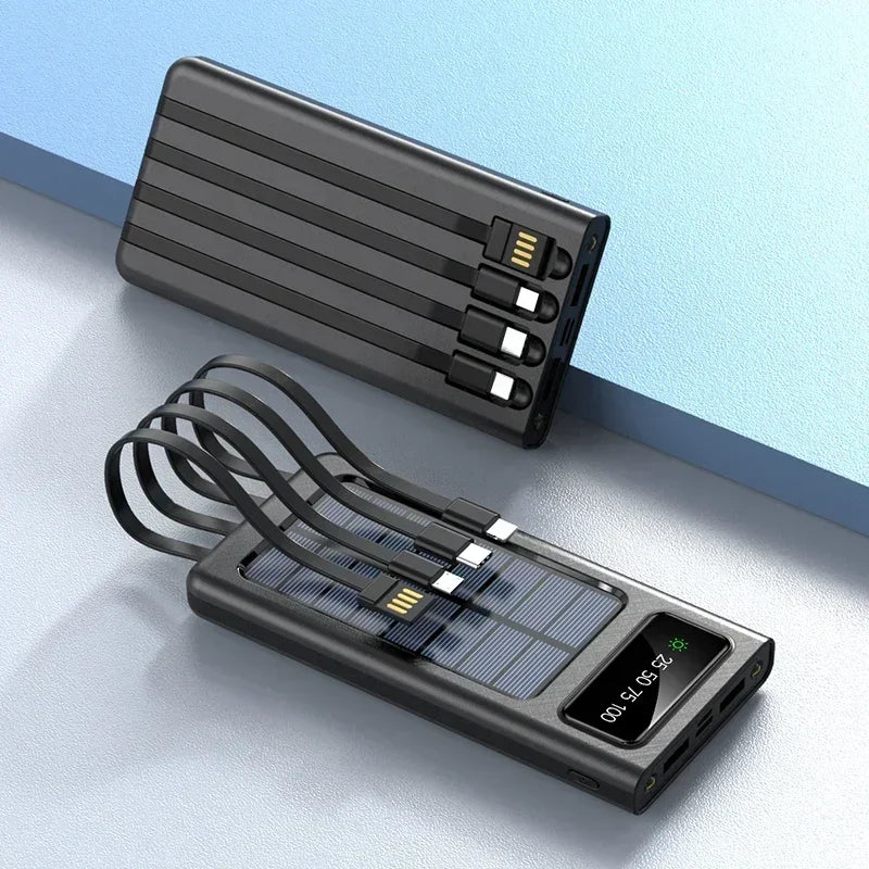 Lenovo Solar Power Bank 200000mAh - 4 Cabos, Carregamento Rápido, USB, Solar, iPhone/Xiaomi/Samsung