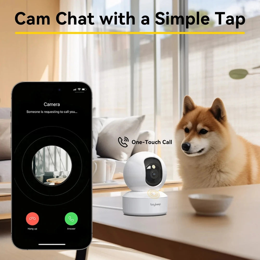 Câmera de Segurança Interna BoyKeep K30-EU 2K 3MP — Wi-Fi Dual Band 5G/2.4GHz, Pan 360° & Áudio Bidirecional