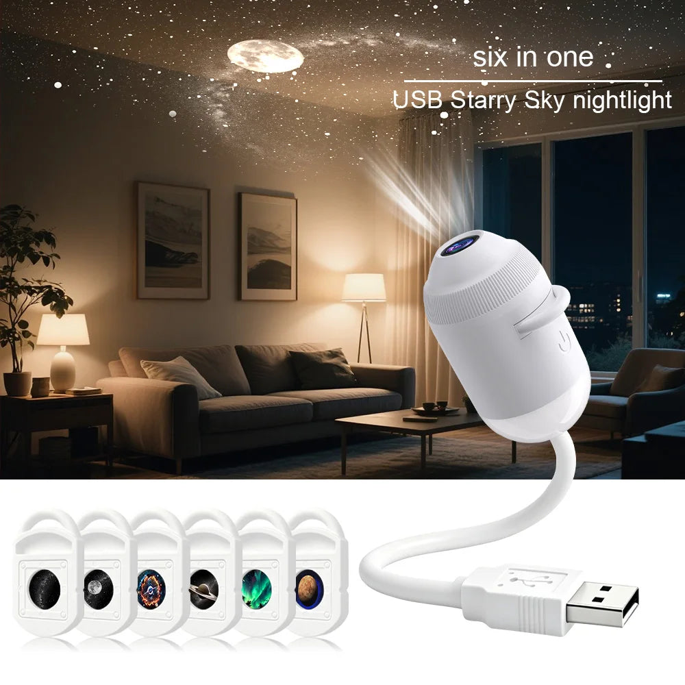 Projetor de Estrelas USB 3 em 1 e Luz Noturna com Controlo por Toque Portátil USB – Iluminação Relaxante para Crianças e Adultos