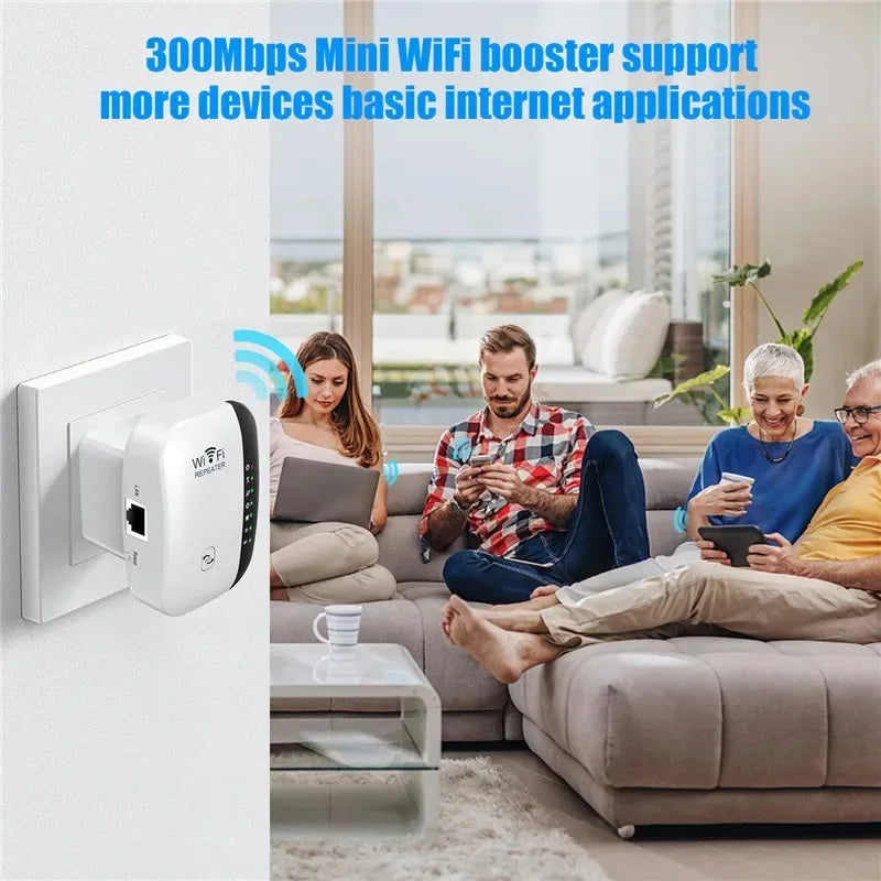 Repetidor Wi-Fi 300Mbps para casa e escritório  - Amplificador Sinal, Extensor Alcance, 2.4GHz