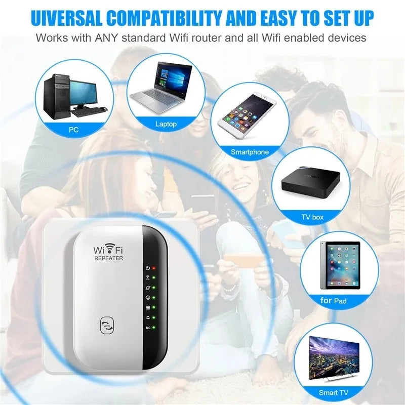 Repetidor Wi-Fi 300Mbps para casa e escritório  - Amplificador Sinal, Extensor Alcance, 2.4GHz