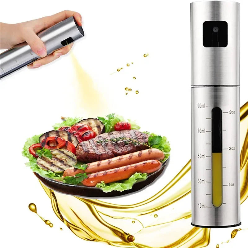 Frasco Spray Azeite Inox 304 com Doseador - Óleo, Vinagre, Temperos, Churrasco, Cozinha Saudável