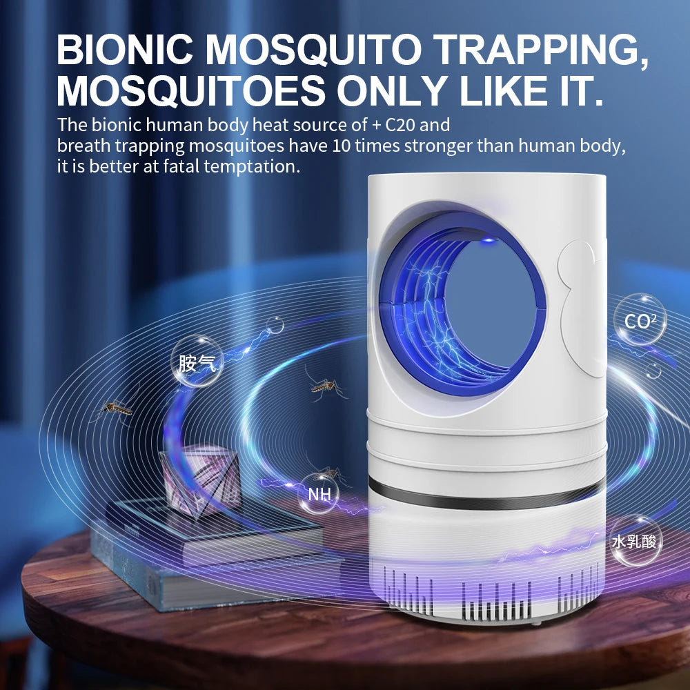 Armadilha para Mosquitos Elétrica LED – Candeeiro Mata-Insetos USB com Luz Ultravioleta 368nm, Sucção Forte por Vórtice, Silencioso