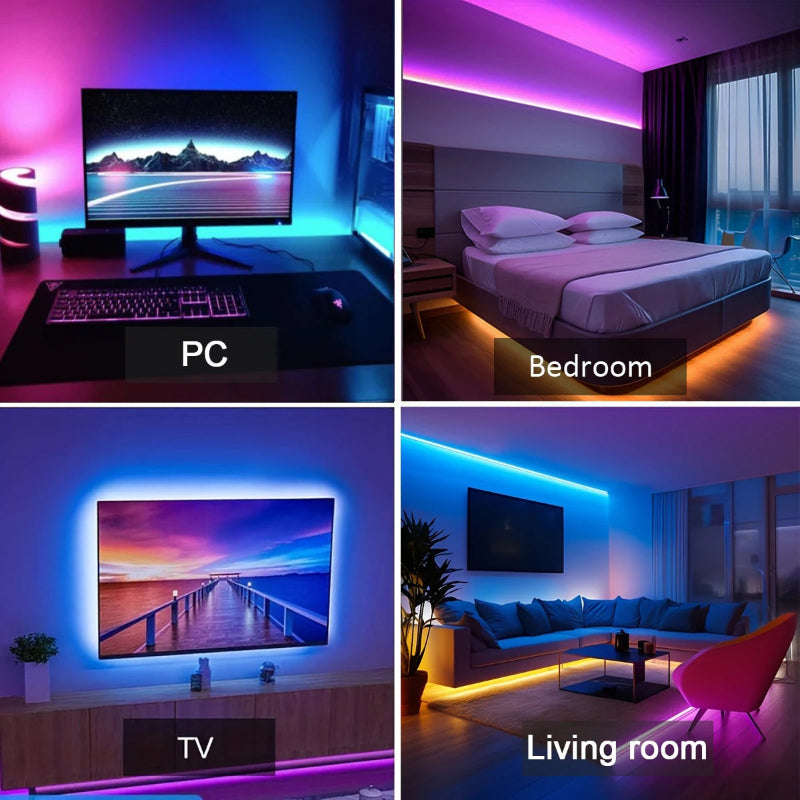 Fita LED RGB 5m-30m - Controlo APP, USB, Flexível, Decoração Quarto/Sala