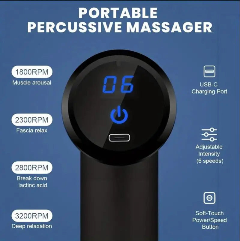Mini Pistola de Massagem Muscular Portátil - Alívio Dor, Relaxamento, Viagem, USB-C