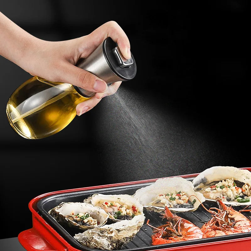 Frasco Spray Óleo Aço Inoxidável 200ml - Pulverizador Azeite, Óleo Cozinha, Air Fryer