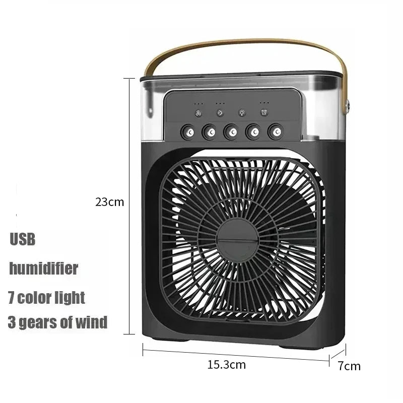 Mini Ar Condicionado Portátil 3 em 1 USB - Ventoinha, Humidificador, Luz Noturna LED, Arrefecimento