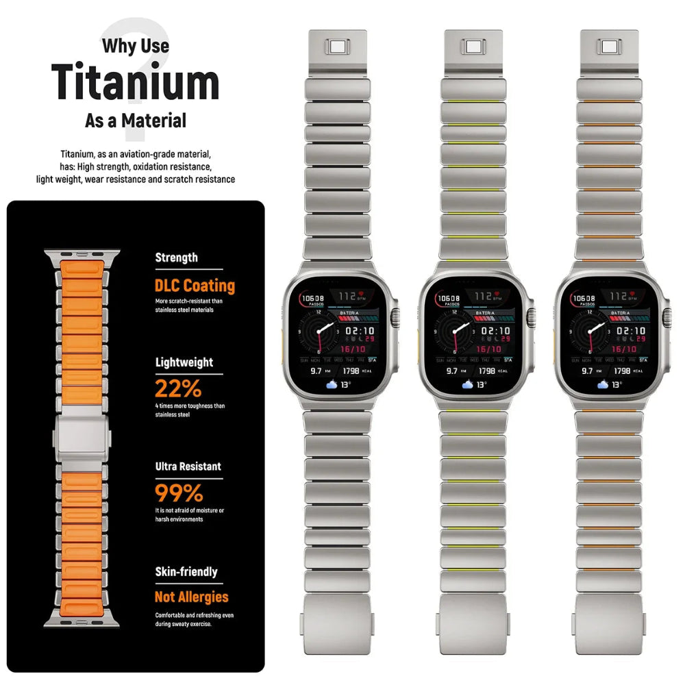 Bracelete de Titânio e Silicone Magnética para Apple Watch Ultra e Series