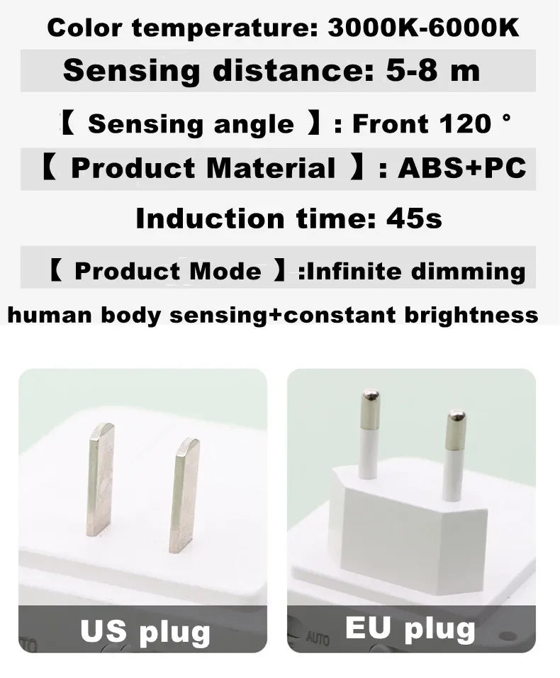 Luz Noturna LED Sensor Movimento - Quente/Frio, Regulável, Tomada EU