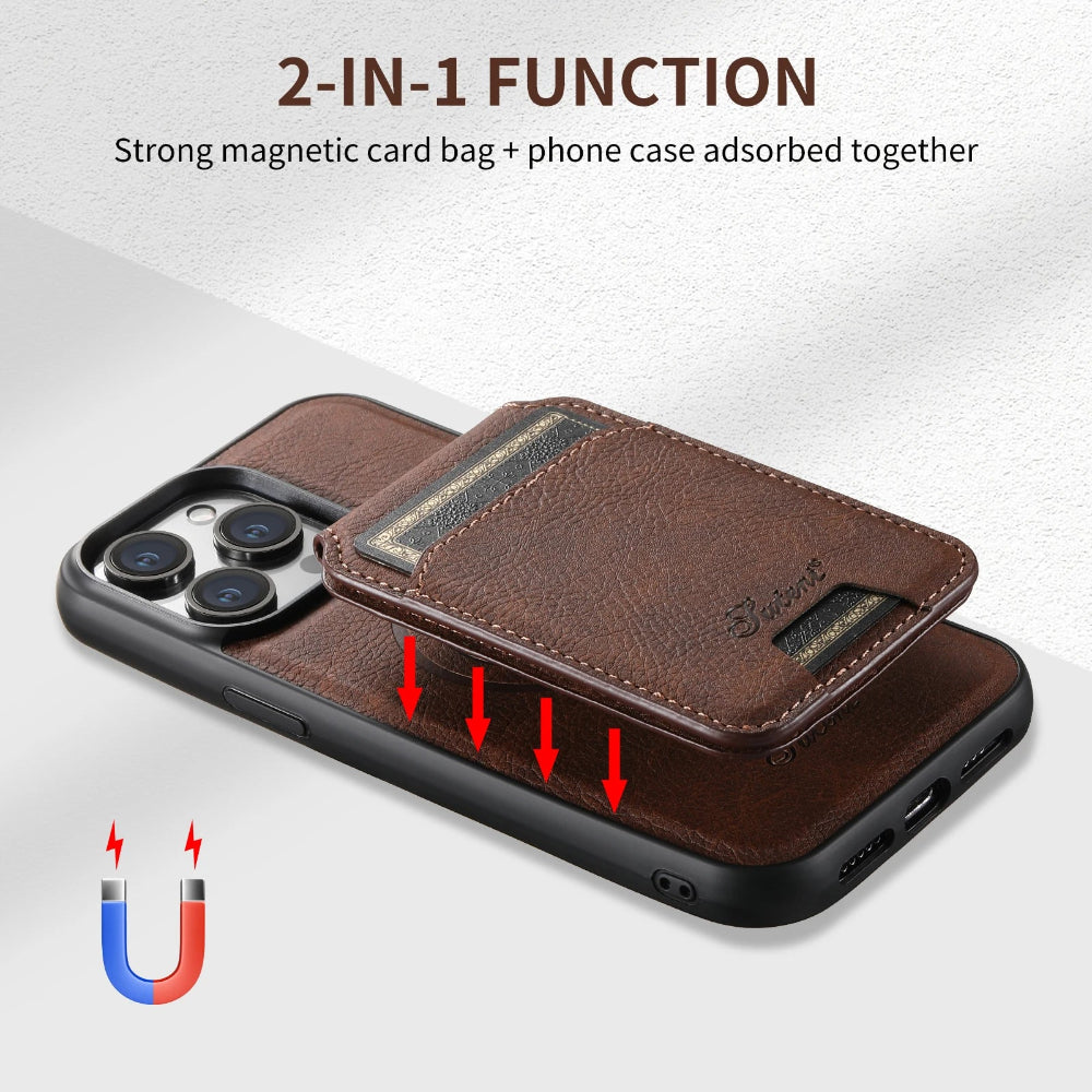 Capa Couro MagSafe com Porta-Cartões com Suporte Magnético  - iPhone/Samsung, Anti-Riscos, Resistente à Água