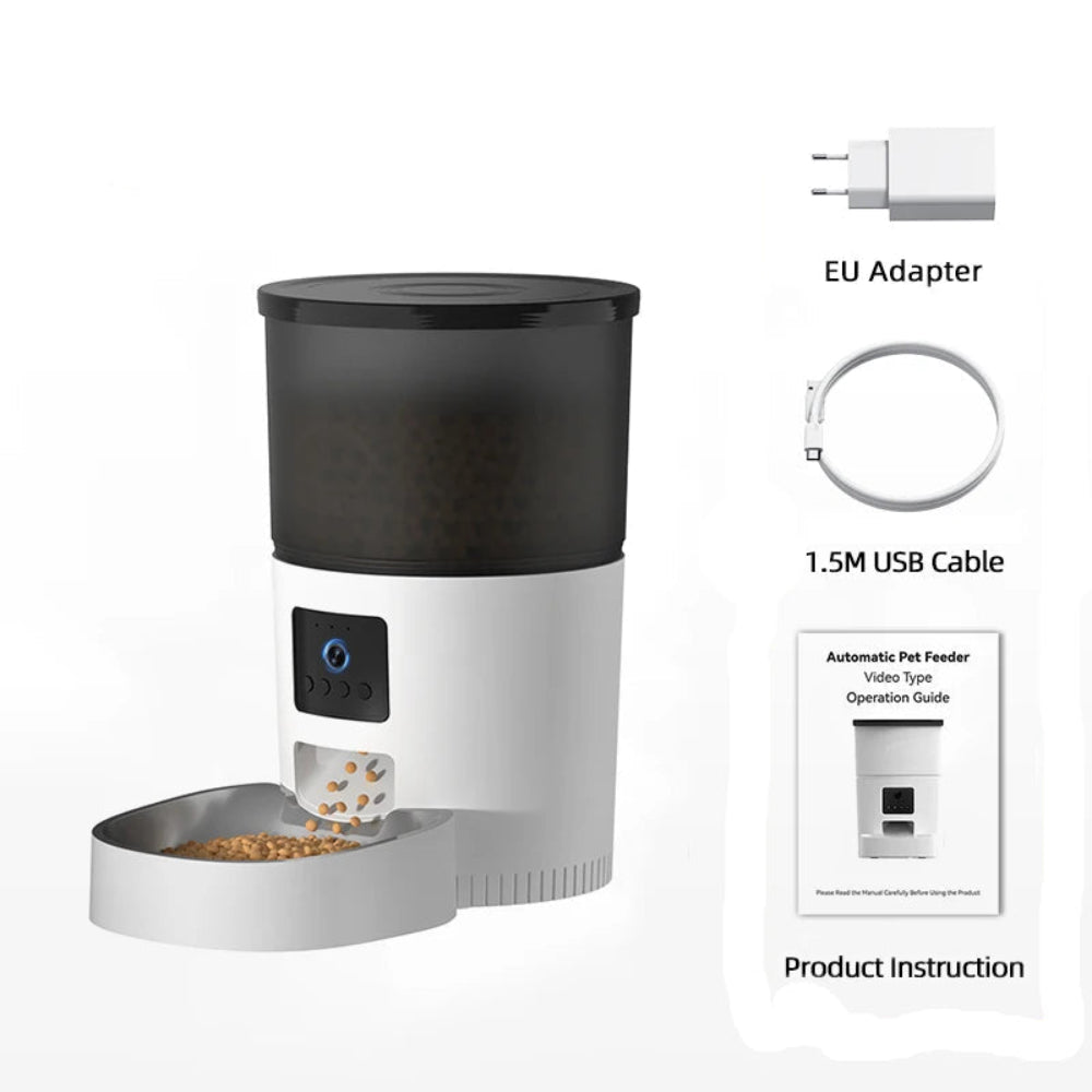 Alimentador Automático Inteligente Versão com Câmera 3L - WiFi, Recarregável, Gatos/Cães, Controlo Remoto